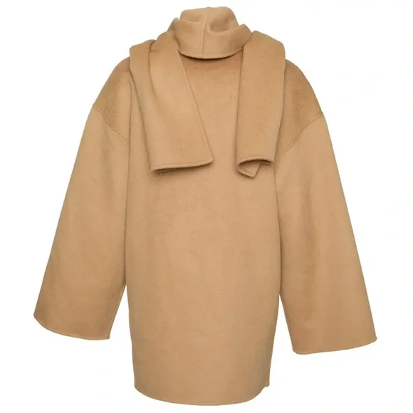 Toteme Wool Double Scarf Coat Jacket in Camel / Caramel Tan - Picture 3 of 3